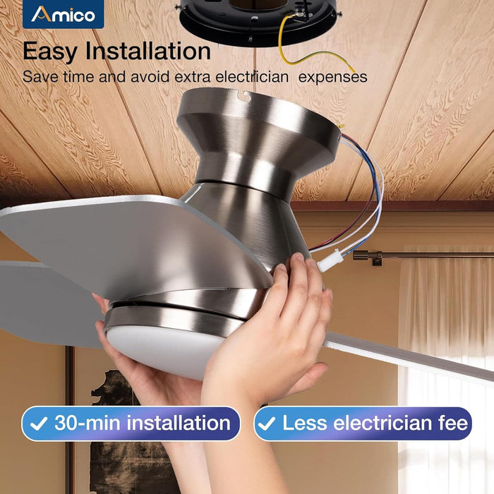 42 in. Black Indoor Outdoor Ceiling Fan with Light and Remote Control, Flush Mount Outdoor Ceiling Fan, Noiseless Ceiling Fan for Bedroom Living Room-27-ErisView