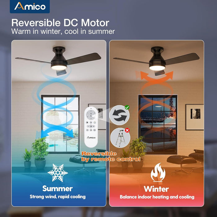 42 in. Black Indoor Outdoor Ceiling Fan with Light and Remote Control, Flush Mount Outdoor Ceiling Fan, Noiseless Ceiling Fan for Bedroom Living Room-4-ErisView
