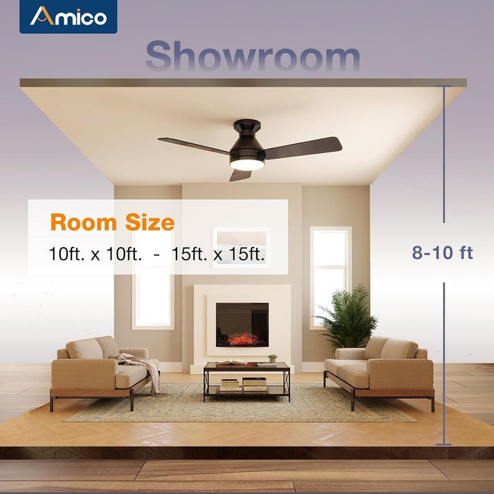 42 in. Black Indoor Outdoor Ceiling Fan with Light and Remote Control, Flush Mount Outdoor Ceiling Fan, Noiseless Ceiling Fan for Bedroom Living Room-7-ErisView