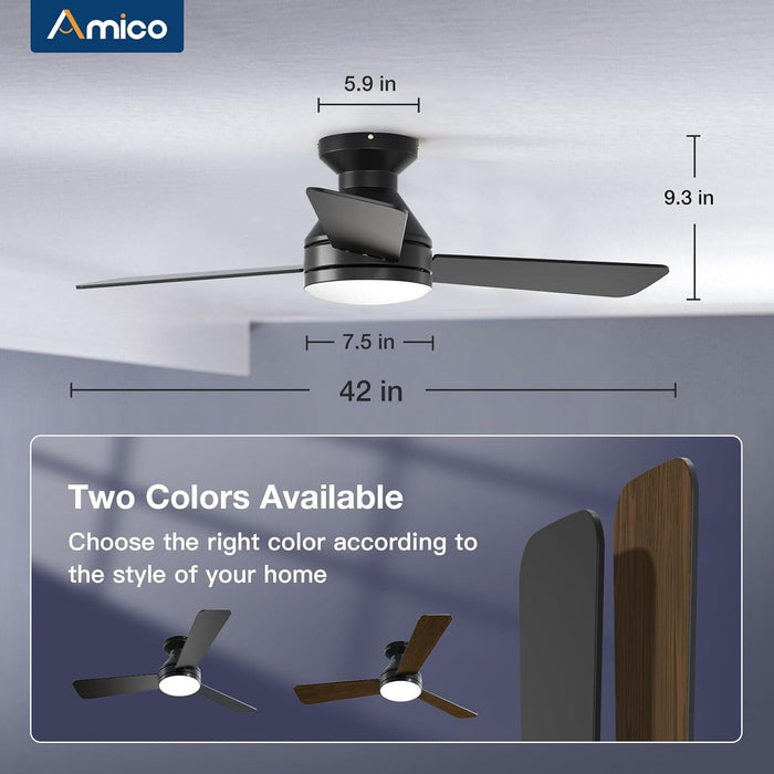 42 in. Black Indoor Outdoor Ceiling Fan with Light and Remote Control, Flush Mount Outdoor Ceiling Fan, Noiseless Ceiling Fan for Bedroom Living Room-8-ErisView