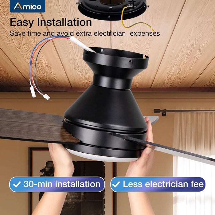 42 in. Black Indoor Outdoor Ceiling Fan with Light and Remote Control, Flush Mount Outdoor Ceiling Fan, Noiseless Ceiling Fan for Bedroom Living Room-9-ErisView