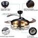 42 in. Black Industrial Ceiling Fans with Retractable Blades, Caged Vintage Ceiling Fans Light Fixture with Remote for Dining Room Living Room-6-ErisView