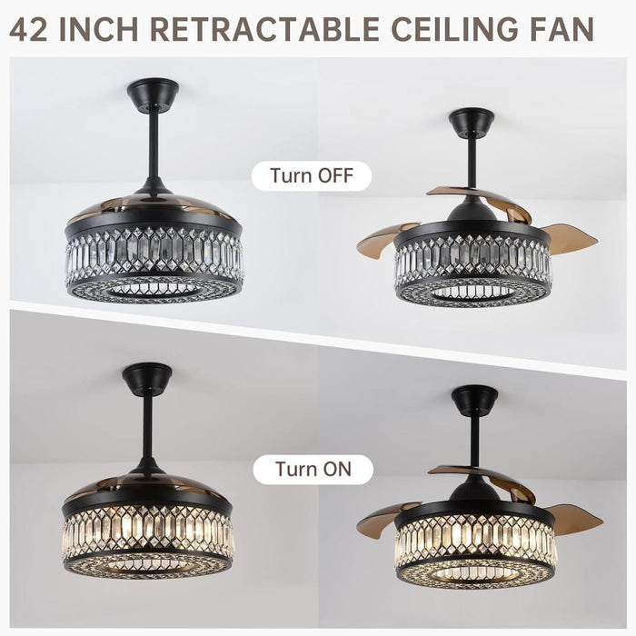 42 in. Black Lantern Crystal Ceiling Fan with Remote Control, Retractable Reversible Industrial Ceiling Fans for Living Room Bedroom Kitchen Dining Room-6-ErisView