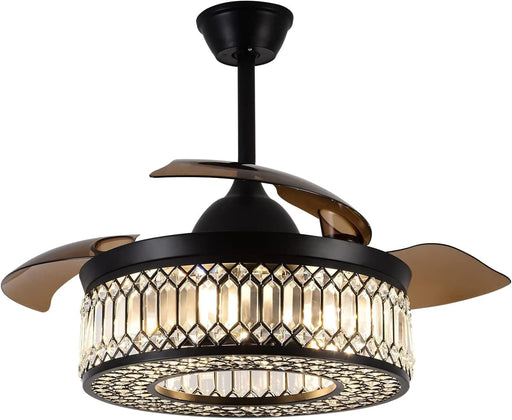 42 in. Black Lantern Crystal Ceiling Fan with Remote Control, Retractable Reversible Industrial Ceiling Fans for Living Room Bedroom Kitchen Dining Room-1-ErisView