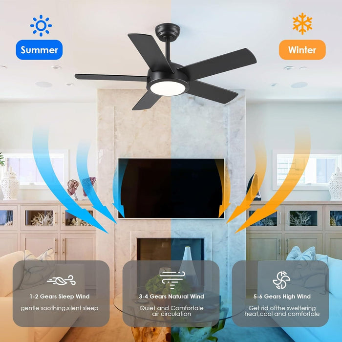 42 in. Black Low Profile Ceiling Fan with Light and Remote Control, Designer Fans for Indoor Outdoor Use-5-ErisView