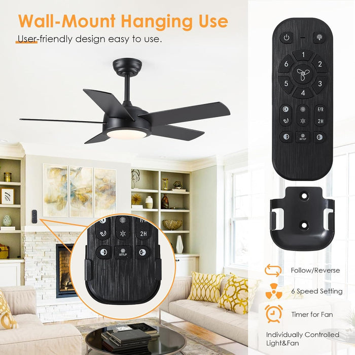 42 in. Black Low Profile Ceiling Fan with Light and Remote Control, Designer Fans for Indoor Outdoor Use-7-ErisView