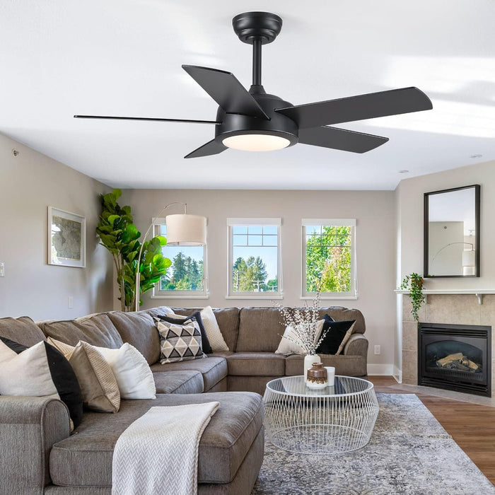 42 in. Black Low Profile Ceiling Fan with Light and Remote Control, Designer Fans for Indoor Outdoor Use-8-ErisView