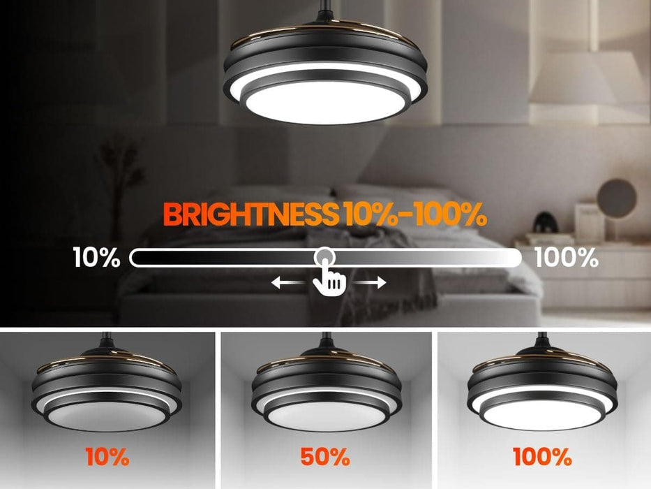 42 in. Black Modern Ceiling Fan with Lights and Remote, Retractable Fandelier Ceiling Fan, Smart LED Ceiling Fan with APP Control, Kitchen Ceiling Fans-3-ErisView