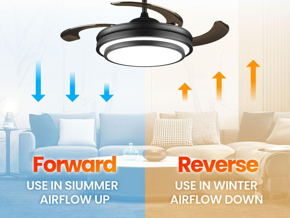 42 in. Black Modern Ceiling Fan with Lights and Remote, Retractable Fandelier Ceiling Fan, Smart LED Ceiling Fan with APP Control, Kitchen Ceiling Fans-4-ErisView