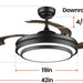 42 in. Black Modern Ceiling Fan with Lights and Remote, Retractable Fandelier Ceiling Fan, Smart LED Ceiling Fan with APP Control, Kitchen Ceiling Fans-5-ErisView