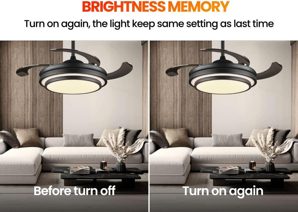 42 in. Black Modern Ceiling Fan with Lights and Remote, Retractable Fandelier Ceiling Fan, Smart LED Ceiling Fan with APP Control, Kitchen Ceiling Fans-7-ErisView