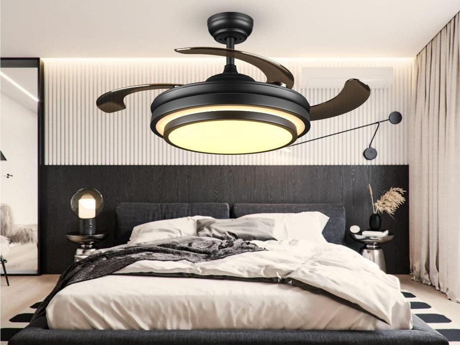 42 in. Black Modern Ceiling Fan with Lights and Remote, Retractable Fandelier Ceiling Fan, Smart LED Ceiling Fan with APP Control, Kitchen Ceiling Fans-8-ErisView