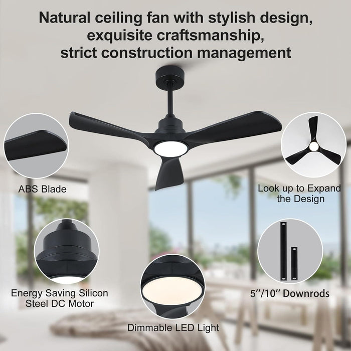 42 in. Black Remote Control Ceiling Fan and Light, Modern Reversible Quiet Ceiling Fan for Bedroom Living Room, Farmhouse Outdoor Fan for Gazebo-6-ErisView