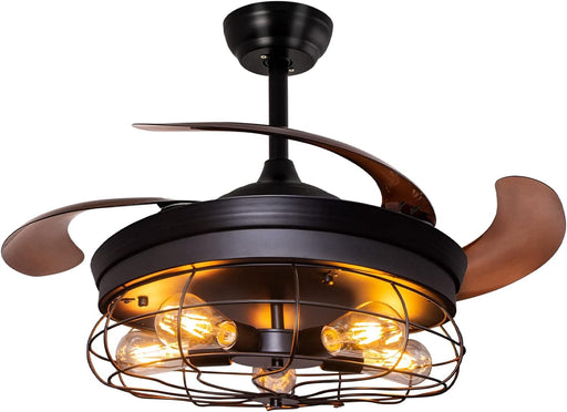 42 in. Black Retractable Blade Ceiling Fan with Lights and Remote, Rustic Industrial Farmhouse Ceiling Fan for Patio, Kitchen, Bedroom, Living Room-1-ErisView