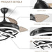 42 in. Black Retractable Ceiling Fan, Chandelier Ceiling Fan with Lights, Silent Reversible DC Ceiling Fan, Bedroom Ceiling Fan with Lights-4-ErisView