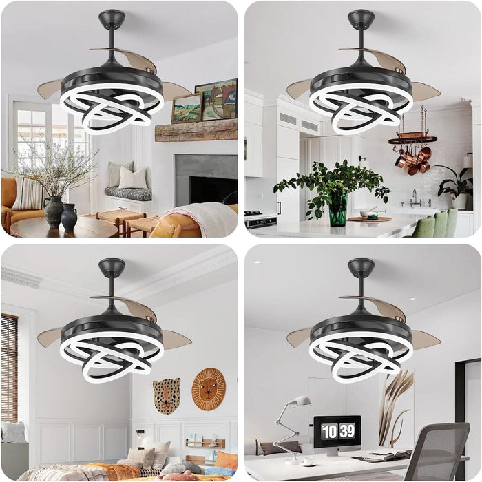 42 in. Black Retractable Ceiling Fan, Chandelier Ceiling Fan with Lights, Silent Reversible DC Ceiling Fan, Bedroom Ceiling Fan with Lights-7-ErisView