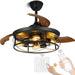 42 in. Black Retractable Ceiling Fan with Lights Remote, Caged Industrial Farmhouse Rustic Ceiling Fans with Lights for Living Room Bedroom Patio Kitchen-1-ErisView