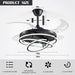 42 in. Black Retractable Ceiling Fan with Lights and Remote, Modern Rings LED Chandeliers, Invisible Ceiling Fans Fandelier -3-ErisView