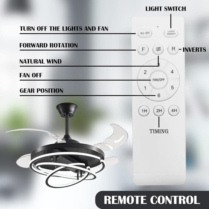 42 in. Black Retractable Ceiling Fan with Lights and Remote, Modern Rings LED Chandeliers, Invisible Ceiling Fans Fandelier -4-ErisView