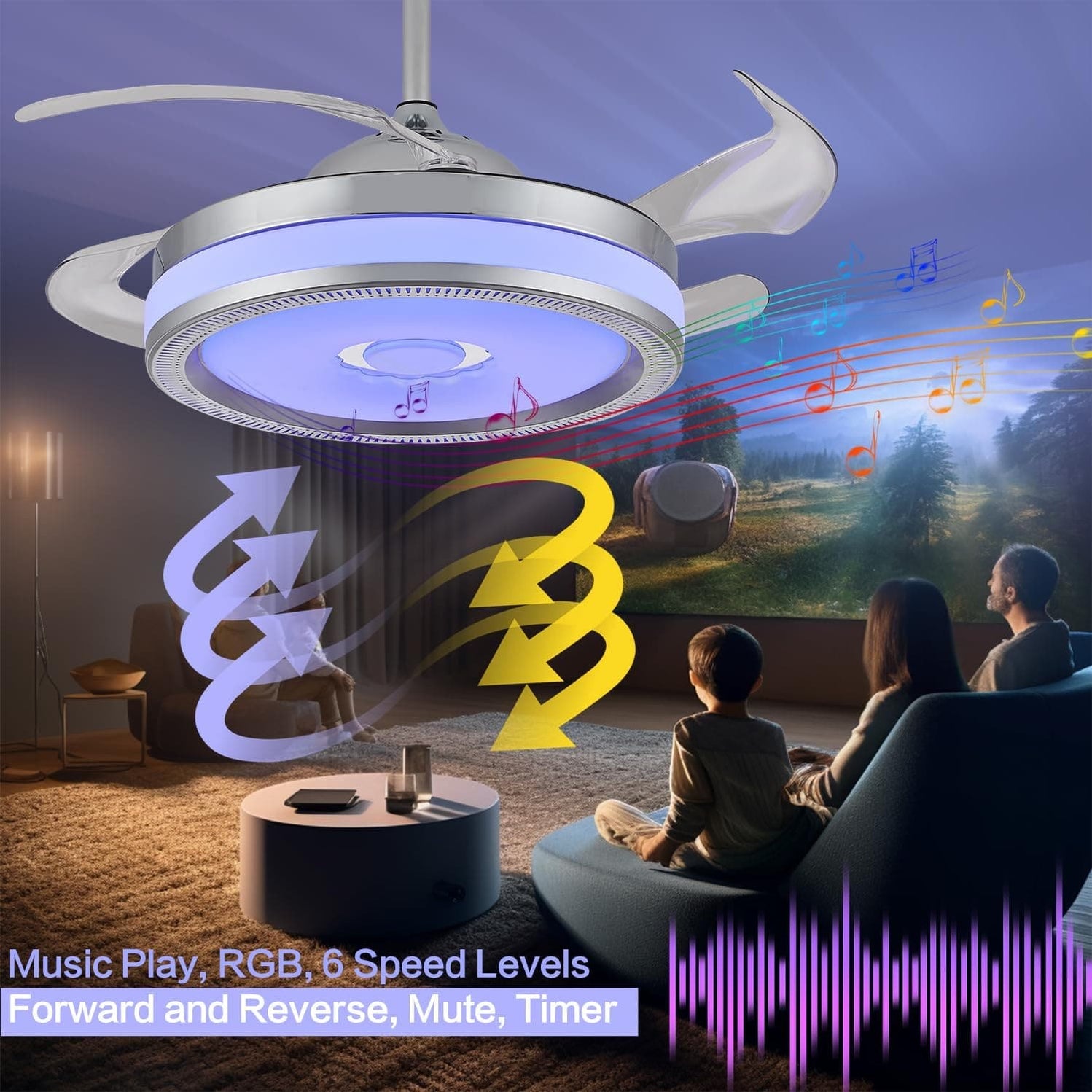 42 in. Bluetooth Ceiling Fan with Light and Speaker APP Control, Moder ...