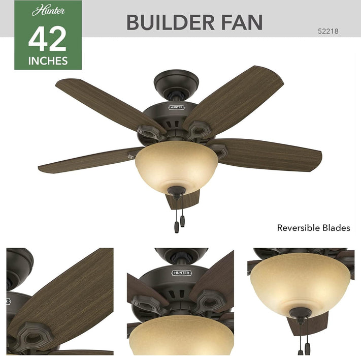 42 in. Bronze Ceiling Fan with LED Light Kit and Pull Chain, Ceiling Hugger Ceiling Fan with Light-2-ErisView