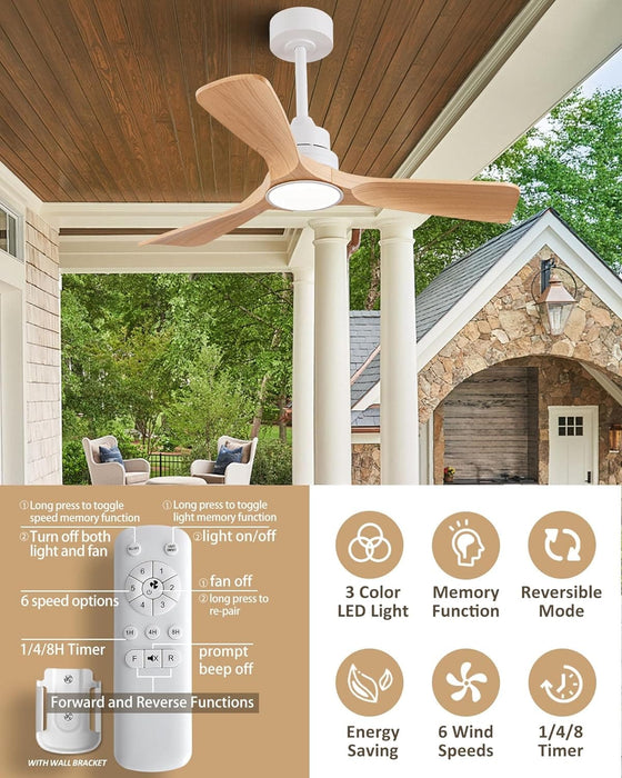 42 in. Brown Outdoor Ceiling Fan with Light and Remote, Reversible Modern Ceiling Fan for Patio Porch Gazebo, Indoor Ceiling Fan for Bedroom Kids room-15-ErisView