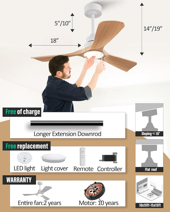 42 in. Brown Outdoor Ceiling Fan with Light and Remote, Reversible Modern Ceiling Fan for Patio Porch Gazebo, Indoor Ceiling Fan for Bedroom Kids room-16-ErisView