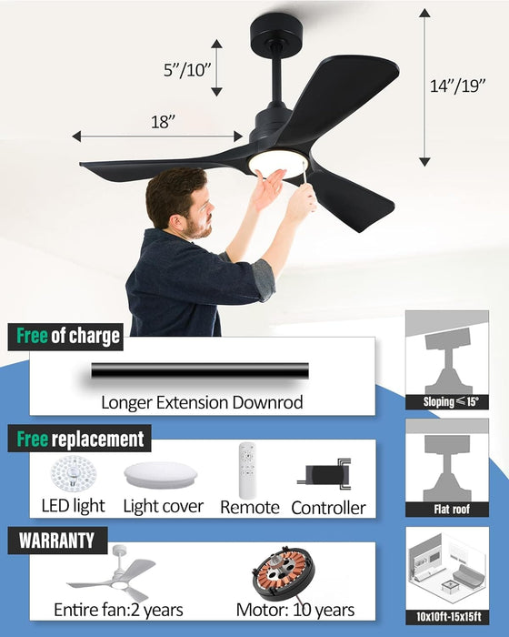 42 in. Brown Outdoor Ceiling Fan with Light and Remote, Reversible Modern Ceiling Fan for Patio Porch Gazebo, Indoor Ceiling Fan for Bedroom Kids room-22-ErisView