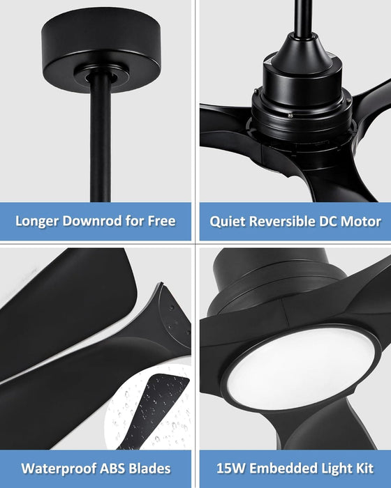 42 in. Brown Outdoor Ceiling Fan with Light and Remote, Reversible Modern Ceiling Fan for Patio Porch Gazebo, Indoor Ceiling Fan for Bedroom Kids room-23-ErisView