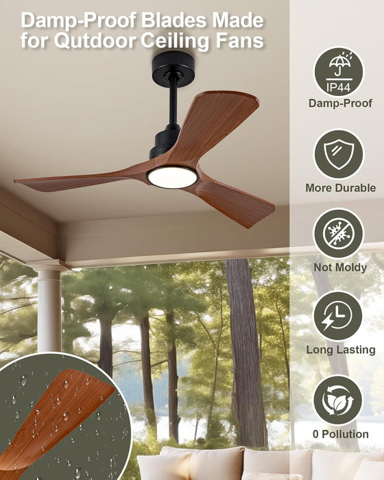 42 in. Brown Outdoor Ceiling Fan with Light and Remote, Reversible Modern Ceiling Fan for Patio Porch Gazebo, Indoor Ceiling Fan for Bedroom Kids room-2-ErisView