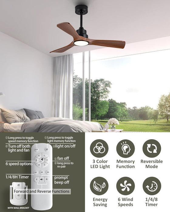 42 in. Brown Outdoor Ceiling Fan with Light and Remote, Reversible Modern Ceiling Fan for Patio Porch Gazebo, Indoor Ceiling Fan for Bedroom Kids room-4-ErisView