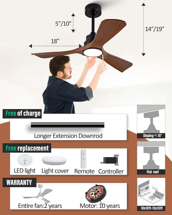 42 in. Brown Outdoor Ceiling Fan with Light and Remote, Reversible Modern Ceiling Fan for Patio Porch Gazebo, Indoor Ceiling Fan for Bedroom Kids room-6-ErisView