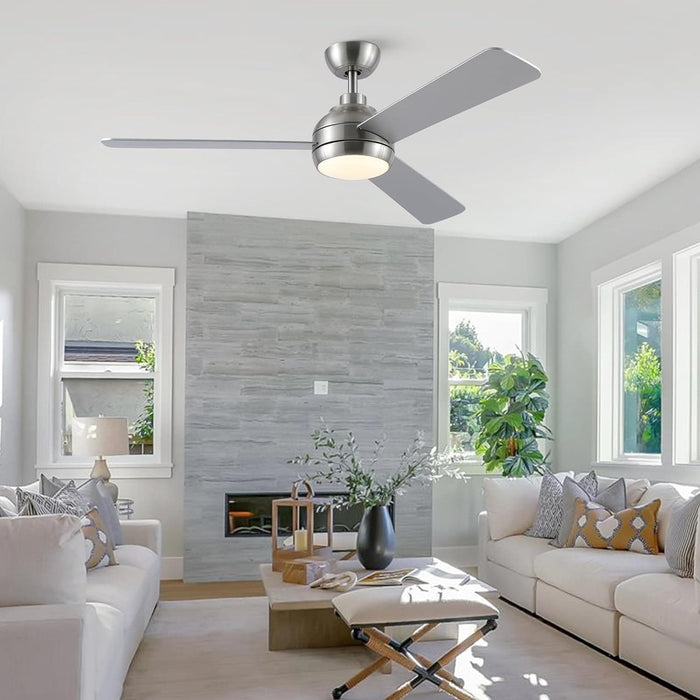 42 in. Brushed Nickel Ceiling Fan with Lights and Remote, Dimmable Reversible Quiet Ceiling Fans, Modern Bedroom Ceiling Fans, Living Room Fan-12-ErisView