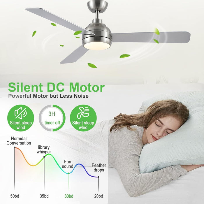 42 in. Brushed Nickel Ceiling Fan with Lights and Remote, Dimmable Reversible Quiet Ceiling Fans, Modern Bedroom Ceiling Fans, Living Room Fan-15-ErisView