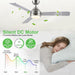 42 in. Brushed Nickel Ceiling Fan with Lights and Remote, Dimmable Reversible Quiet Ceiling Fans, Modern Bedroom Ceiling Fans, Living Room Fan-15-ErisView