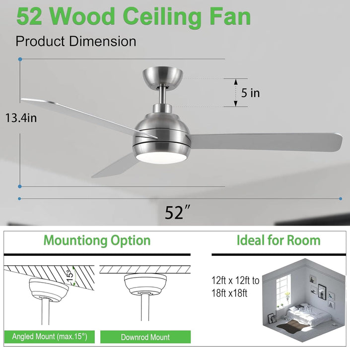42 in. Brushed Nickel Ceiling Fan with Lights and Remote, Dimmable Reversible Quiet Ceiling Fans, Modern Bedroom Ceiling Fans, Living Room Fan-16-ErisView