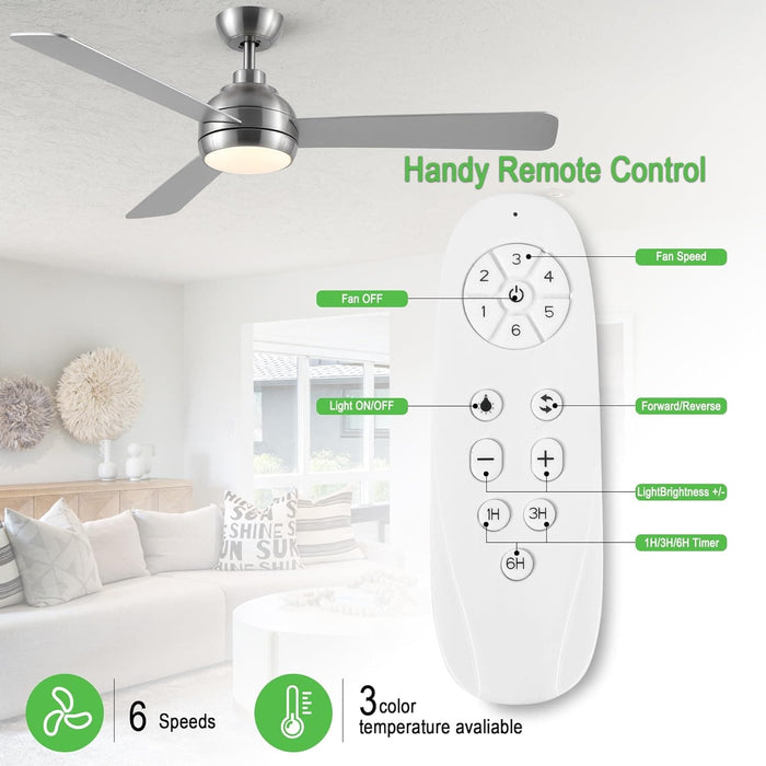 42 in. Brushed Nickel Ceiling Fan with Lights and Remote, Dimmable Reversible Quiet Ceiling Fans, Modern Bedroom Ceiling Fans, Living Room Fan-17-ErisView