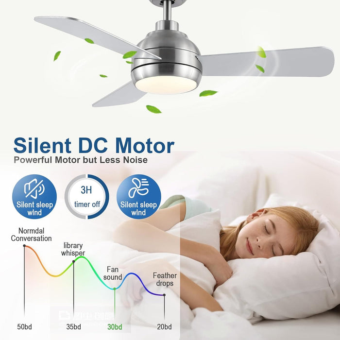 42 in. Brushed Nickel Ceiling Fan with Lights and Remote, Dimmable Reversible Quiet Ceiling Fans, Modern Bedroom Ceiling Fans, Living Room Fan-4-ErisView