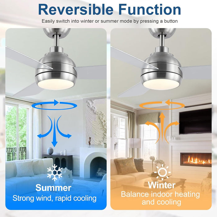 42 in. Brushed Nickel Ceiling Fan with Lights and Remote, Dimmable Reversible Quiet Ceiling Fans, Modern Bedroom Ceiling Fans, Living Room Fan-6-ErisView