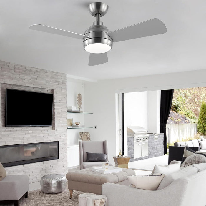 42 in. Brushed Nickel Ceiling Fan with Lights and Remote, Dimmable Reversible Quiet Ceiling Fans, Modern Bedroom Ceiling Fans, Living Room Fan-7-ErisView