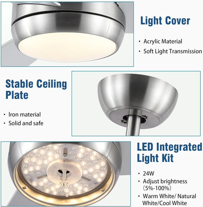 42 in. Brushed Nickel Ceiling Fan with Lights and Remote, Dimmable Reversible Quiet Ceiling Fans, Modern Bedroom Ceiling Fans, Living Room Fan-8-ErisView