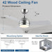 42 in. Brushed Nickel Ceiling Fan with Lights and Remote, Dimmable Reversible Quiet Ceiling Fans, Modern Bedroom Ceiling Fans, Living Room Fan-9-ErisView