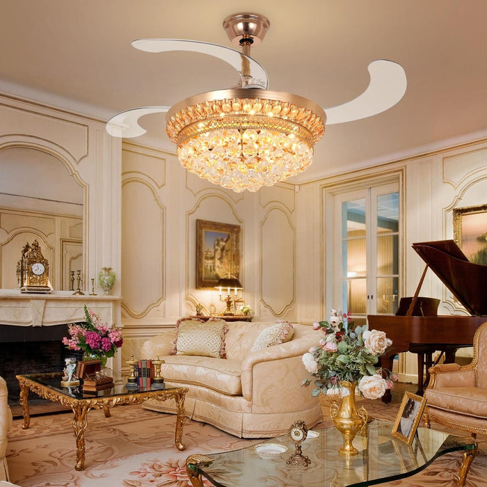 42 in. Ceiling Fan LED Light and Remote, Rose Gold Crystal Chandelier Fan, Pretty Ceiling Fans, Ceiling Fan for Bedroom Living Room Dining Room-2-ErisView