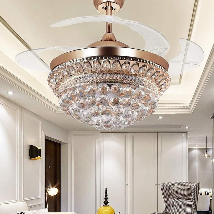 42 in. Ceiling Fan LED Light and Remote, Rose Gold Crystal Chandelier Fan, Pretty Ceiling Fans, Ceiling Fan for Bedroom Living Room Dining Room-3-ErisView