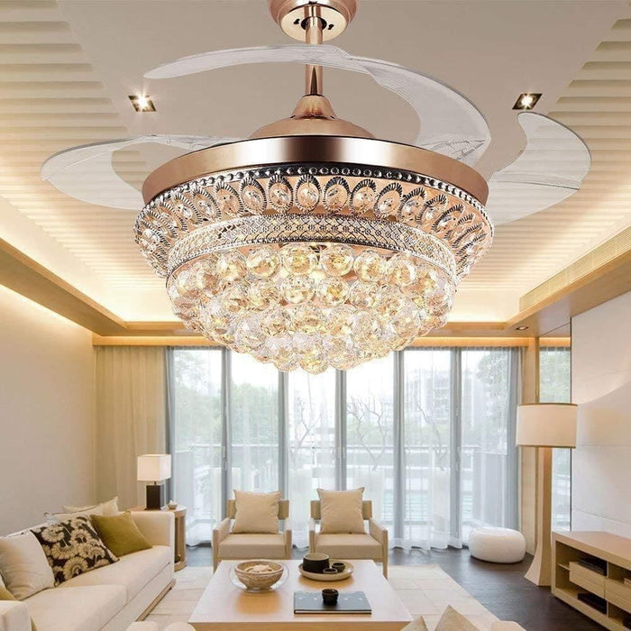 42 in. Ceiling Fan LED Light and Remote, Rose Gold Crystal Chandelier Fan, Pretty Ceiling Fans, Ceiling Fan for Bedroom Living Room Dining Room-1-ErisView