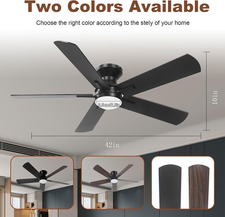 42 in. Ceiling Fan with Bright Light and Remote, Low Profile Flush Mount Modern Ceiling Fan for Bedroom Kitchen Kids Room, Reversible Quiet Ceiling Fans-2-ErisView