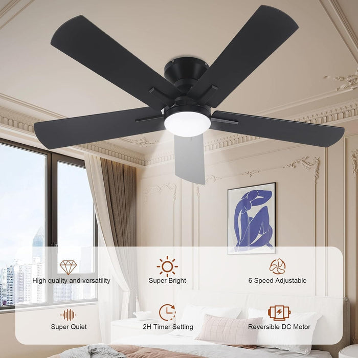 42 in. Ceiling Fan with Bright Light and Remote, Low Profile Flush Mount Modern Ceiling Fan for Bedroom Kitchen Kids Room, Reversible Quiet Ceiling Fans-3-ErisView