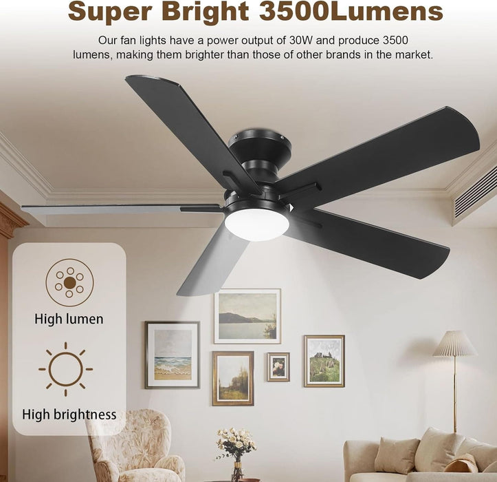 42 in. Ceiling Fan with Bright Light and Remote, Low Profile Flush Mount Modern Ceiling Fan for Bedroom Kitchen Kids Room, Reversible Quiet Ceiling Fans-5-ErisView