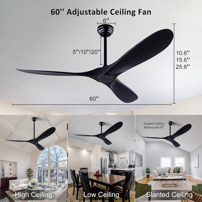 42 in. Ceiling Fan with Light and Remote, Farmhouse Reversible Quiet Ceiling Fans for Living Room Bedroom, Black Outdoor Ceiling Fan-13-ErisView