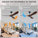 42 in. Ceiling Fan with Light and Remote, Farmhouse Reversible Quiet Ceiling Fans for Living Room Bedroom, Black Outdoor Ceiling Fan-17-ErisView